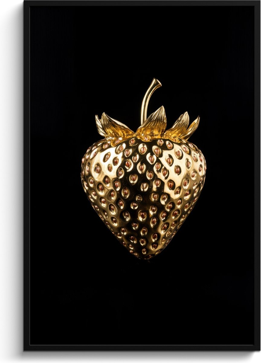 FrameYourWall Fotolijst inclusief poster - Posterlijst 80x120 cm - Posters - Aardbei - Goud - Zwart - Chrome - Foto in lijst - Keuken decoratie muur - Wanddecoratie accessoires - Muurdecoratie - Schilderijen