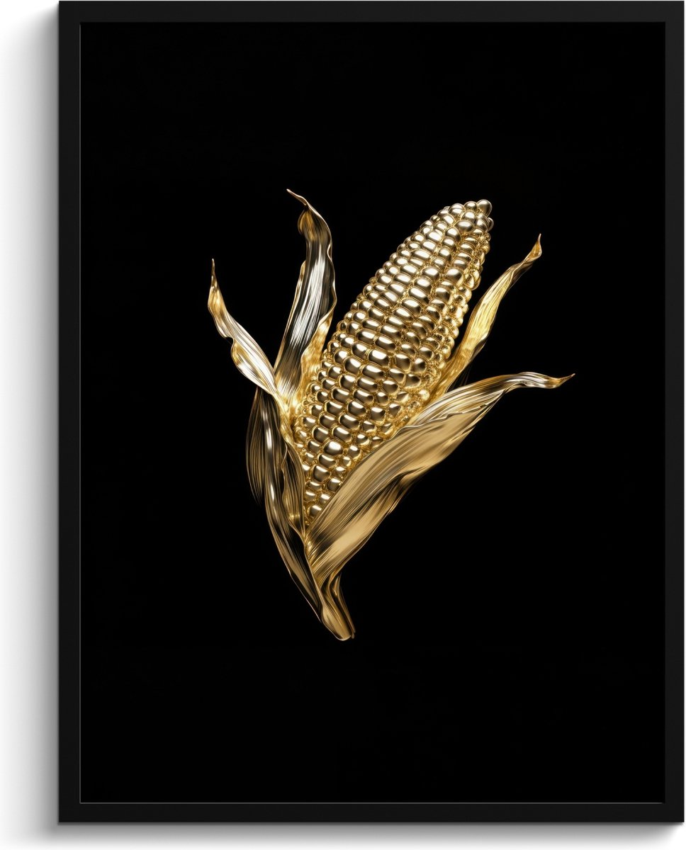 FrameYourWall Fotolijst inclusief poster - Posterlijst 60x80 cm - Posters - Mais - Eten - Goud - Zwart - Foto in lijst - Keuken decoratie muur - Wanddecoratie accessoires - Muurdecoratie - Schilderijen
