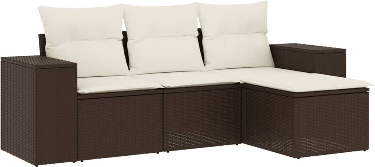 vidaXL 4-delige - Loungeset - met - kussens - poly - rattan - bruin