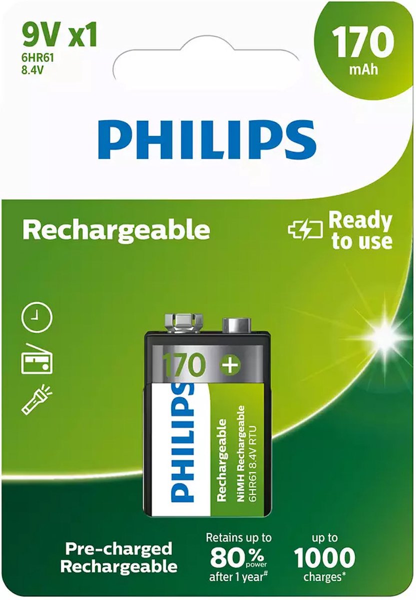 Philips 9VB1A17 - Oplaadbare 9V batterij - 1 stuk