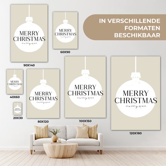 Canvas schilderij 90x140 cm - Wanddecoratie Christmas - Japandi - Witte kerstballen - Muurdecoratie woonkamer - Slaapkamer decoratie - Kamer accessoires - Schilderijen op canvas - Kerstdecoratie voor binnen - Kerstversiering - Kerstmis versiering