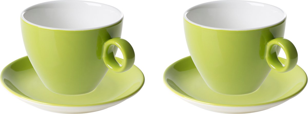 Maastricht Porselein - Cappuccino kop en schotel - 2 stuks - 23 cl - Groen - Porselein - Koffiekopjes