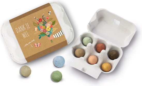 Blossombs Bloembommetjes Eierdoosje - 6 Zaadbommetjes - Dank je wel! - Bos Bloemen - Bedankt Cadeautje