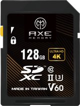 Bol.com AXE MEMORY SD-Kaart 128GB V60 SDXC UHS-II U3 4K Ultra Full HD Class 10 - Professional Grade Memory Kaart met een Leessne... aanbieding