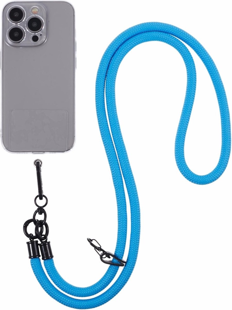 Coverup Crossbody Telefoonkoord 120cm met Sleutelhanger - 8mm Nylon Koord - Blauw