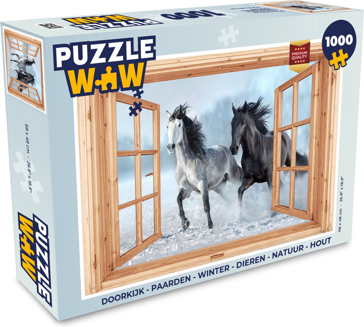 Puzzel Doorkijk - Paarden - Winter - Dieren - Natuur - Hout - Legpuzzel - Puzzel 1000 stukjes volwassenen