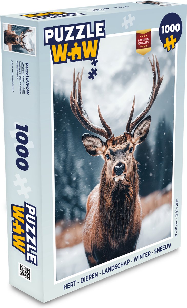 Puzzel Hert - Dieren - Landschap - Winter - Sneeuw - Legpuzzel - Puzzel 1000 stukjes volwassenen