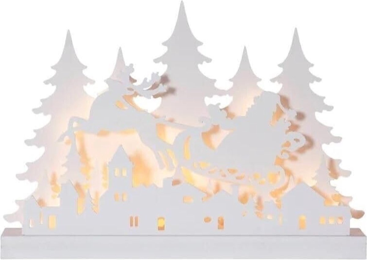 Verlicht De Feestdagen: Uniek LED Kerstman Slede Ornament In Wit Hout