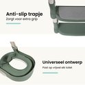 Groene WC verkleiner met trapje, met anti-slip treden en een universeel ontwerp.