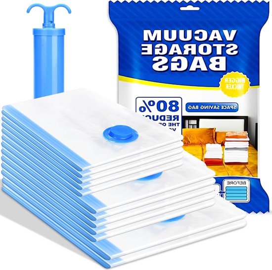 MONVANE Set van 6 vacuümzakken voor kleding met elektrische pomp, 80 x 100 cm, vacuümzakken voor reizen, dekbedden, dekens, kussens, beddengoed