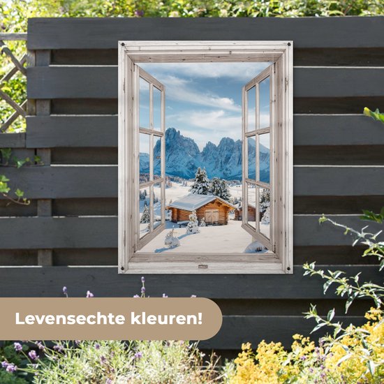 Affiche de jardin Paysage d'hiver - Maison - Montagnes - Vue - Vue - Nature - 90x120 cm - Toile de jardin - Affiche d'extérieur