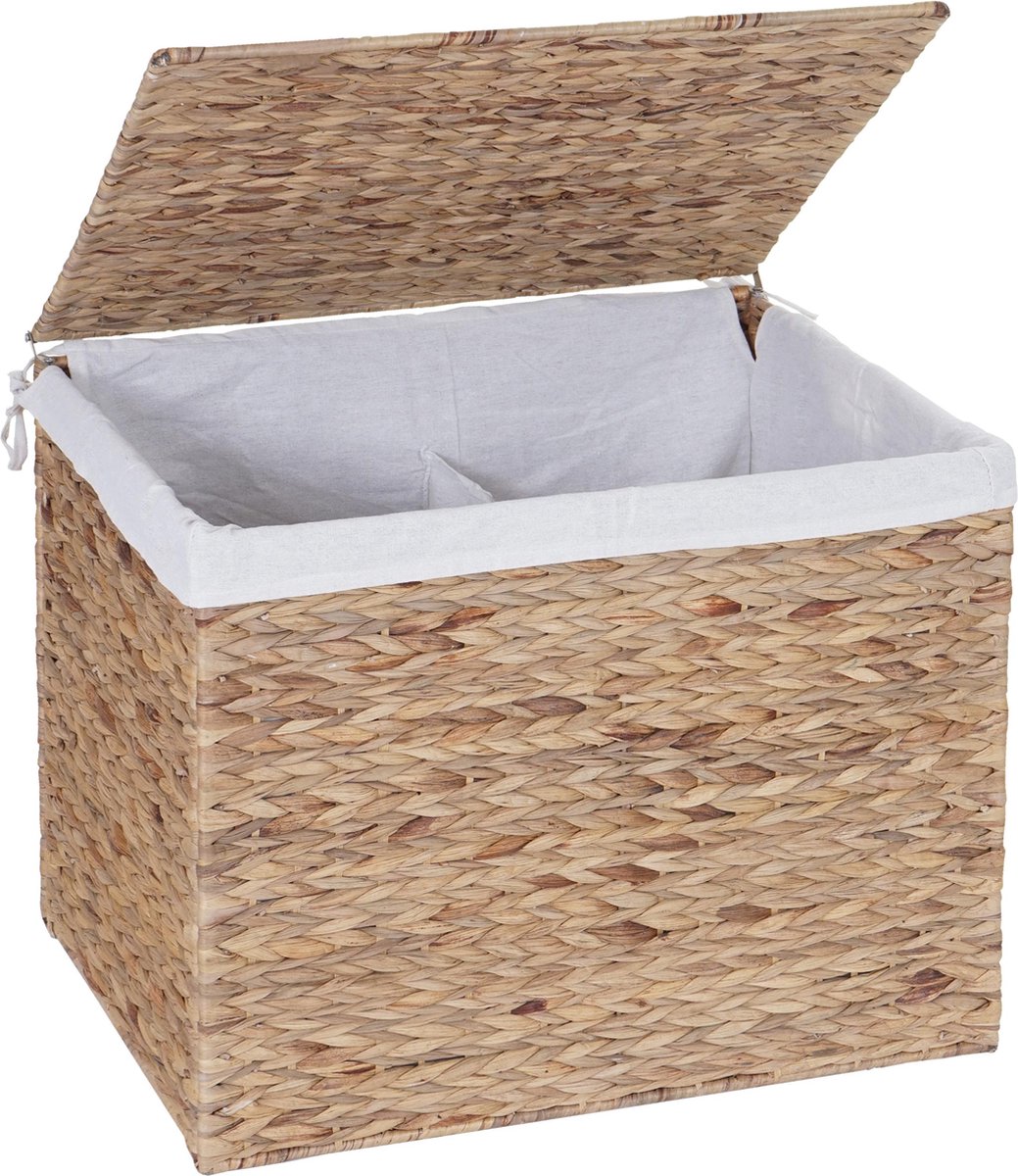 Goedkoopste Wasmand MCW-C27, wasverzamelaar wassorteerkist, 2 vakken waterhyacint 50x60x43cm 129l
