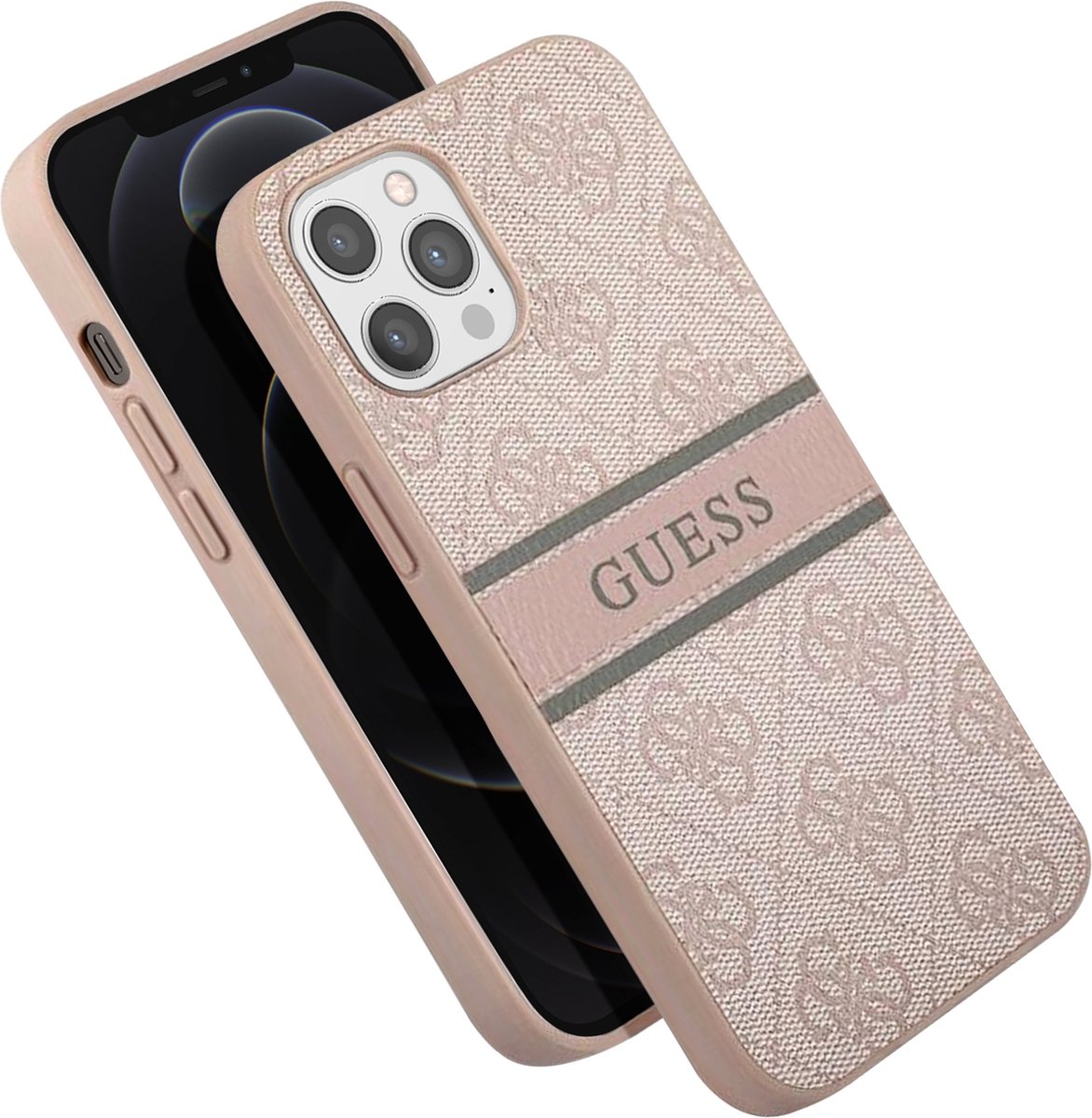 GUESS, Hoesje Geschikt voor Apple iPhone 12 Pro Max Streep, Roze