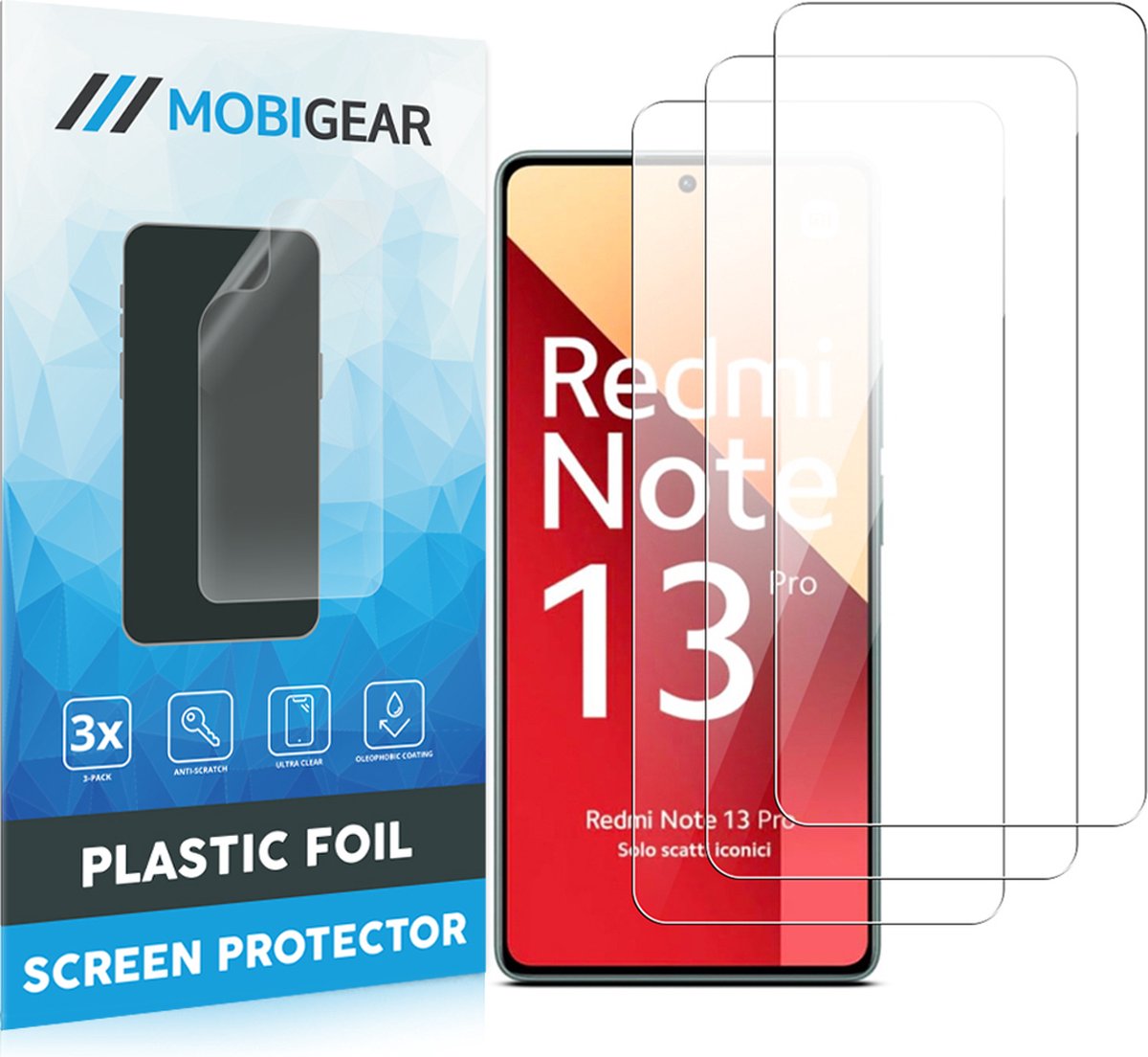 Mobigear Screenprotector geschikt voor Xiaomi Redmi Note 13 Pro 4G | Mobigear Screenprotector Folie (3-Pack)