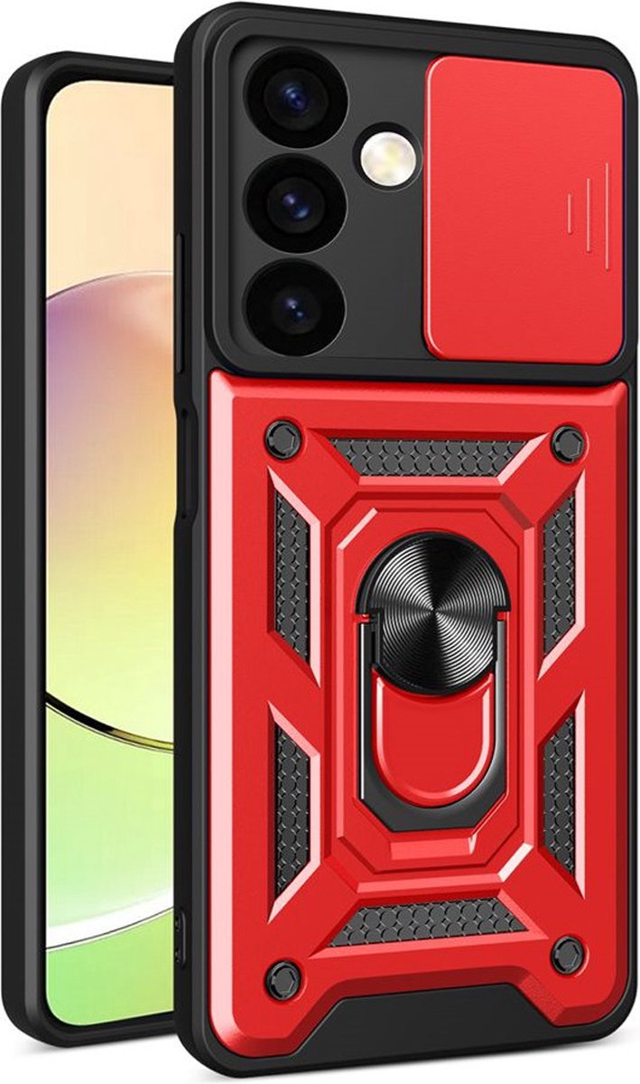 MobyDefend Hoesje - Geschikt voor Samsung Galaxy S24 - Pantsercase Met Draaibare Ring - Rood