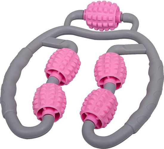 Rouleau De Massage 360° Pour Jambes - 20 Roues - Anti-Cellulite & Fatigue - Aide à Affiner Cuisses/Mollets - Rose