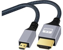Premium HDMI Male naar Micro HDMI Male kabel adapter - 4K 120Hz - voor o.a. monitor en laptop - 1,5M - grijs