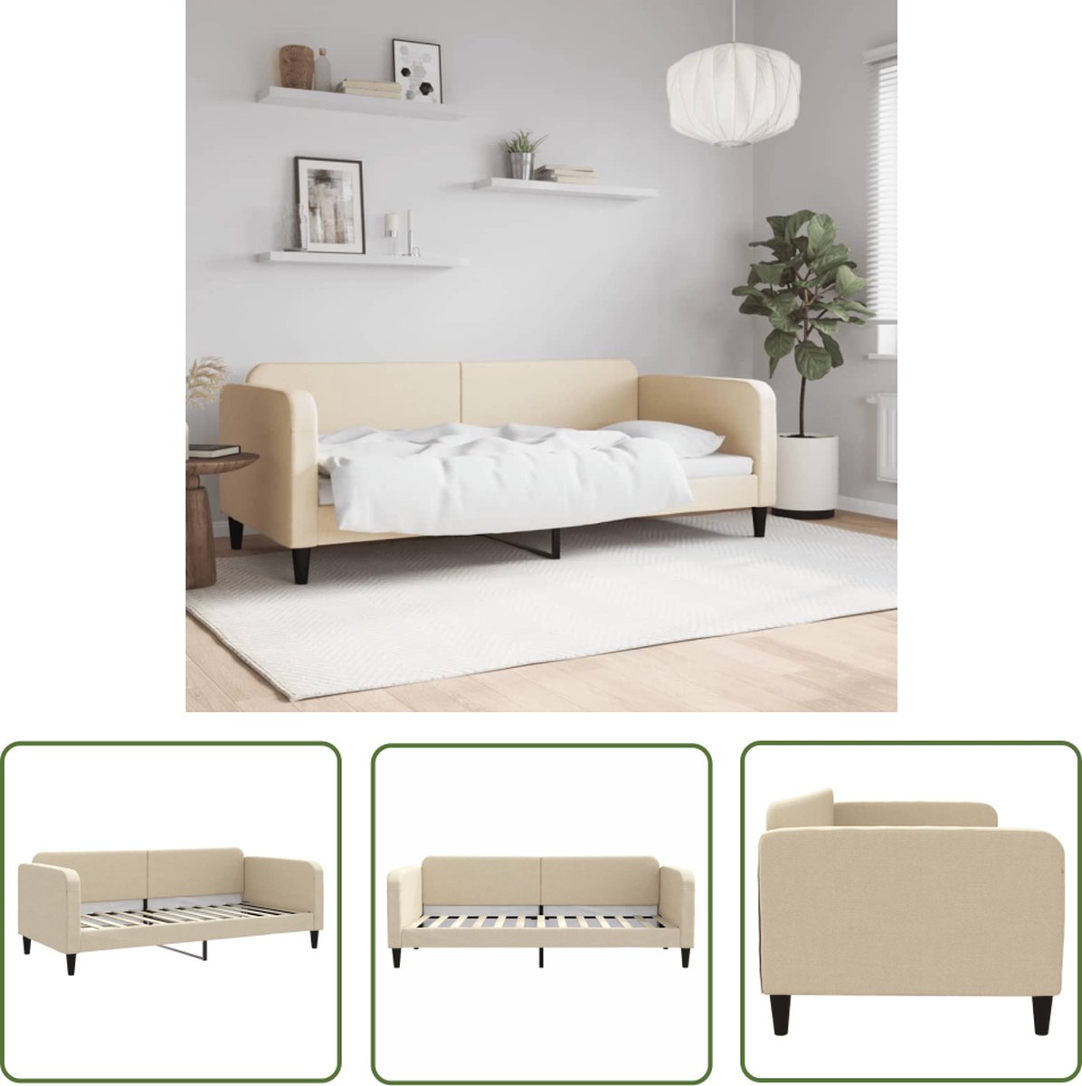 The Living Store Slaapbank 2-in-1 Crème 223x100x75 - Comfortabel en modern