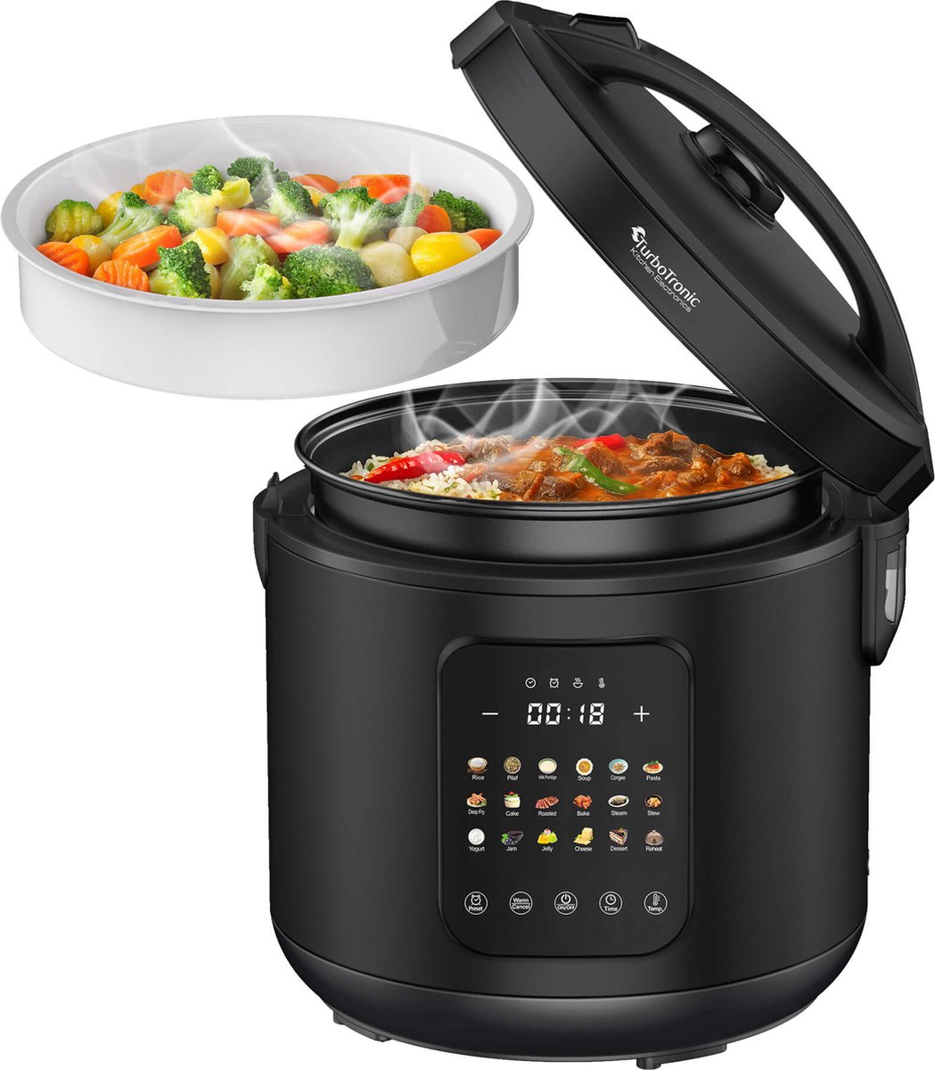 TurboTronic DMC18 Multicooker – 6-in-1 Rijstkoker & Stoomkoker, 1200W, 5L RVS, Warmhoudfunctie, Zilver TurboTronic DMC18 Multicooker – 6-in-1 Rijstkoker & Stoomkoker, 1200W, 5L RVS, Warmhoudfunctie, Zilver