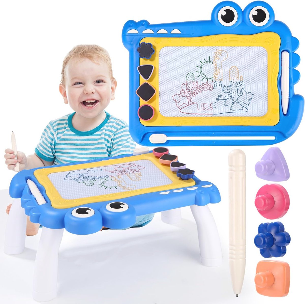 Magnetisch Uitwisbaar Whiteboard voor Kinderen - Dinosaurus Tekenbord met 4 Sjablonen en Pen