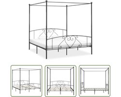 vidaXL Metalen Bed - Hemelbed - Hemelbedframe metaal grijs 180x200 cm - Tweepersoonsbed - Grijs Bed - Bedframe