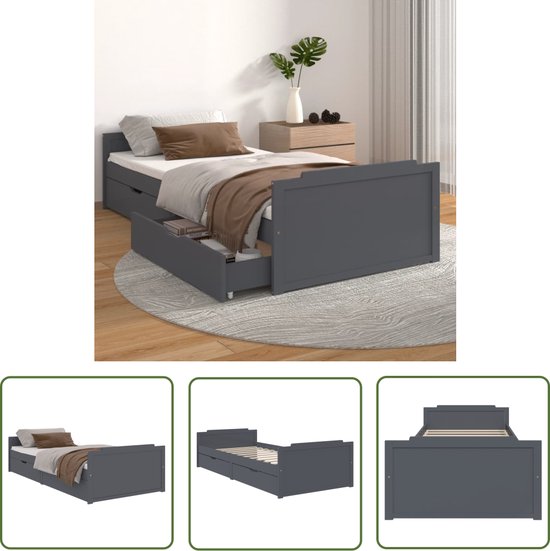 vidaXL Bedframe massief grenenhout wit 90x200 cm, bed, ledikant, massief houten bedframe, bedbodem, bed frame, slaapmeubel, pallet bed