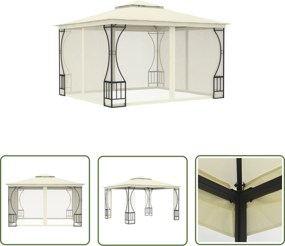Luxurious cream-colored outdoor pavilion with nets, measuring 300x300x265 cm - ideal for garden events and sun protection.