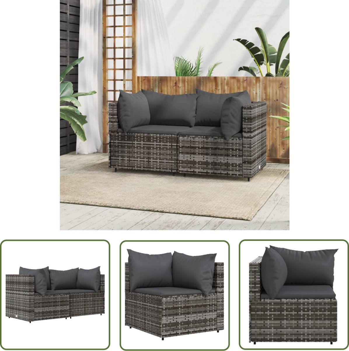 The Living Store Tuinhoekbanken - Grijs - PE-rattan - 63 x 63 x 57.5 cm - Modulair ontwerp Tuinbank - Loungebank - Buitenbank - Hoekwoning - PE-rattan - Grijze Tuinbank - Moderne Tuinbank - Comfortabele Tuinbank