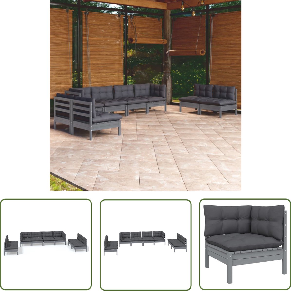 The Living Store 8-delige Loungeset met kussens massief grenenhout - Loungeset - Tuinlounge - Houten Lounge - Outdoor Furniture - Balkon Meubel