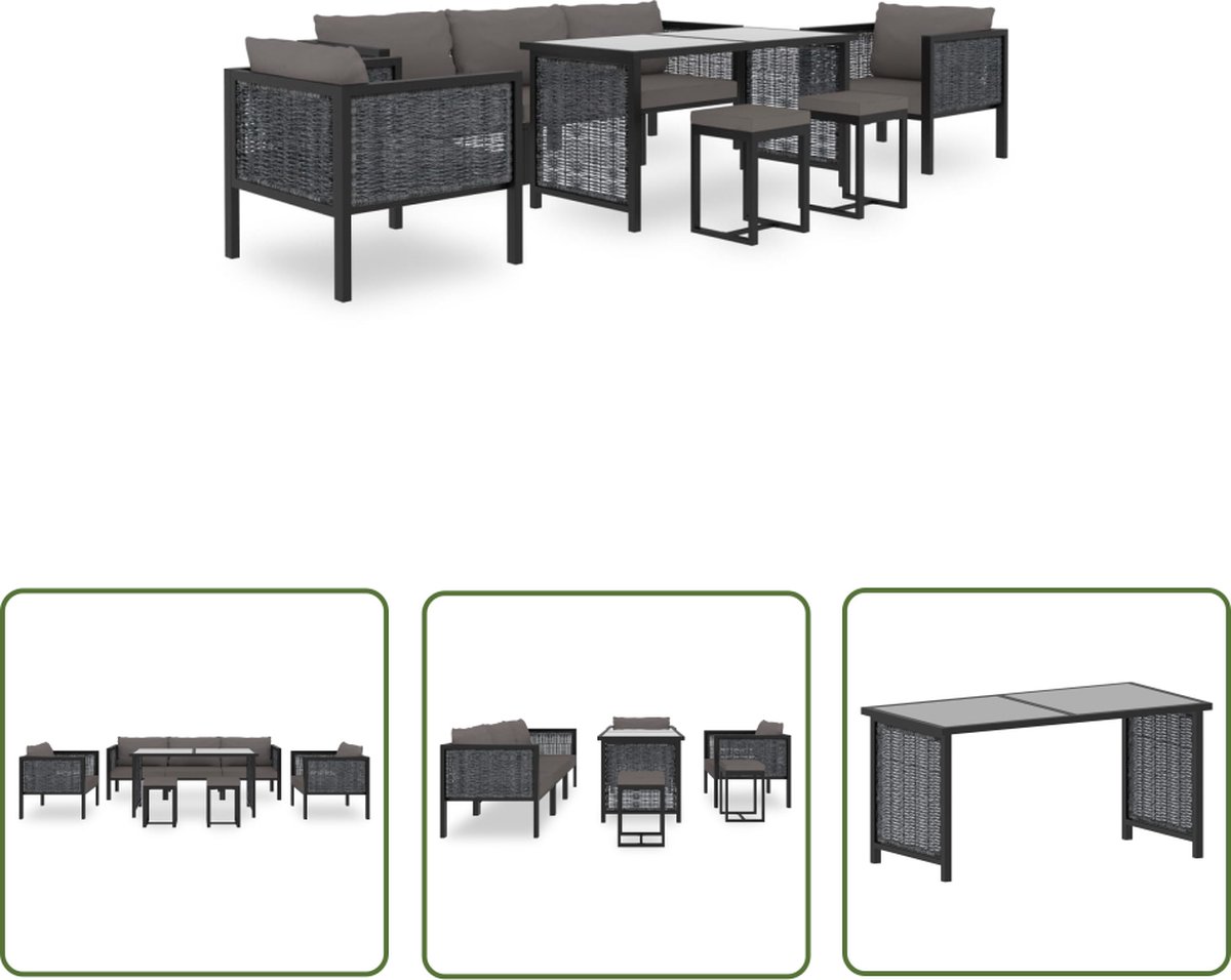 The Living Store poly rattan loungeset in antraciet met kussens.