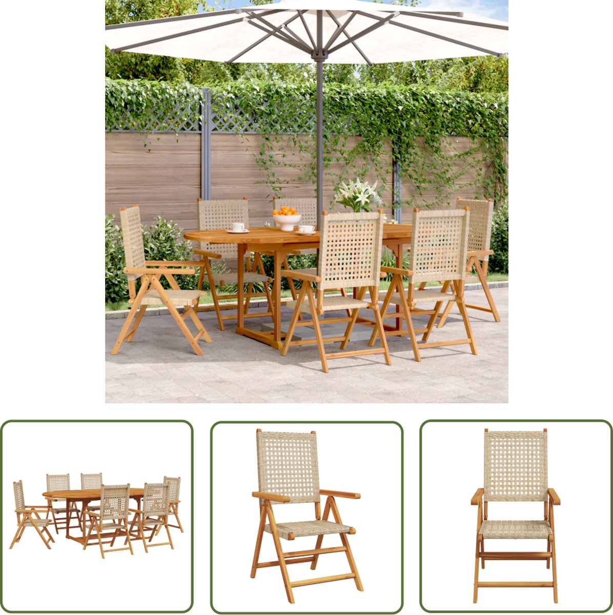 Tuinset met beige poly rattan en massief hout - Acacia Hout - Pe Rattan.