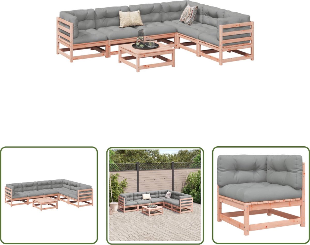 The Living Store 7-delige Loungeset met kussens massief douglas vurenhout - Hoeken Bank - Lounge Set - Tuinset - Buitendecoratie - Houten Bank