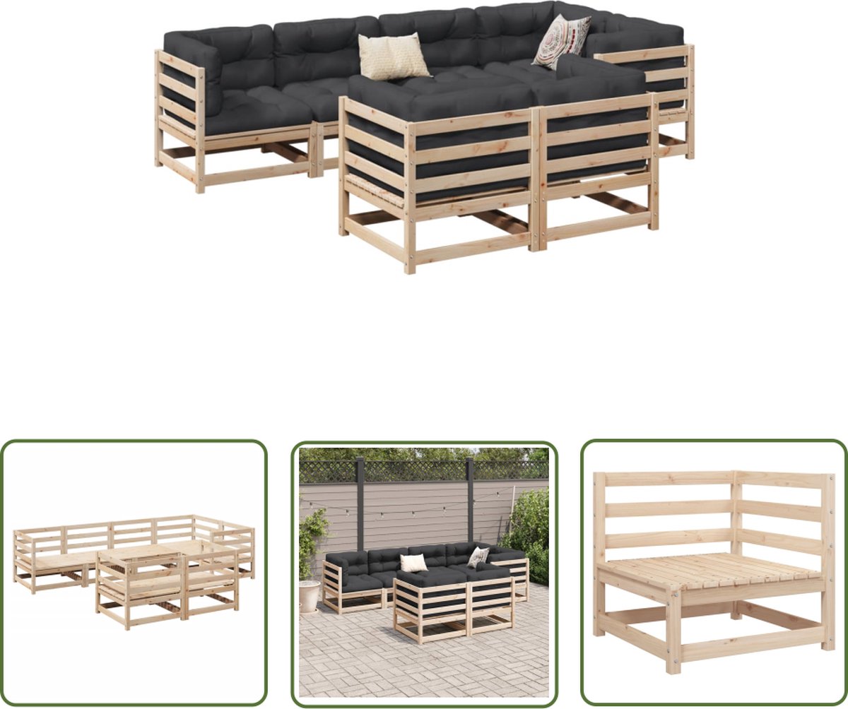 The Living Store 7-delige Loungeset massief grenenhout - Loungeset - Tuinset - Houten Lounge Set - Grenenhout - Outdoor Furniture