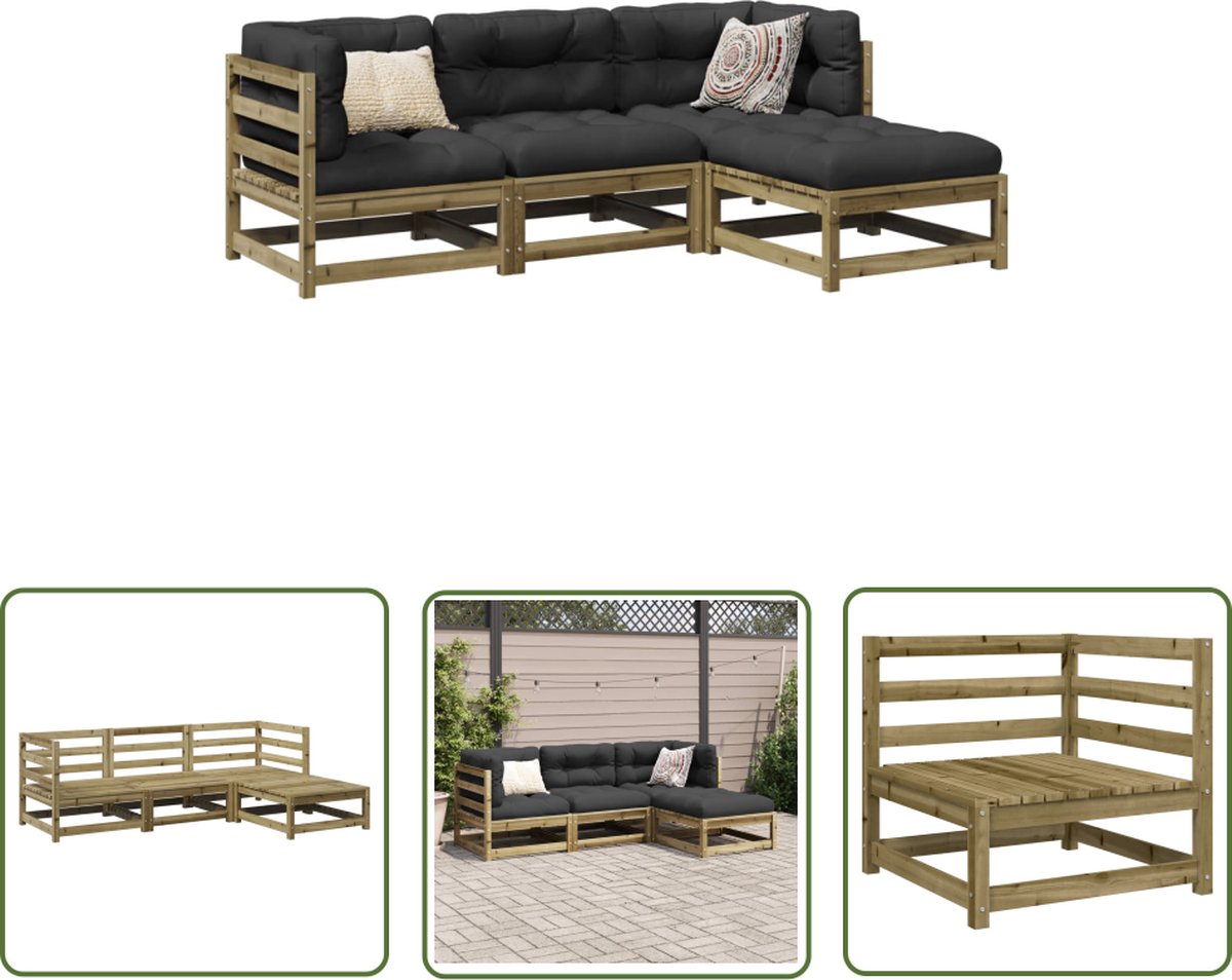 Houten loungeset van The Living Store in geïmpregneerd grenenhout.
