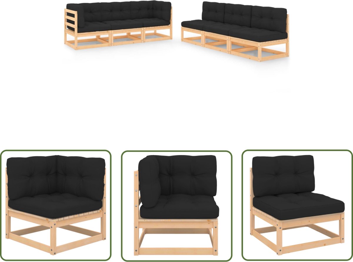 Massief grenenhouten loungeset met kussens - Tuinmeubels - Houten bank.