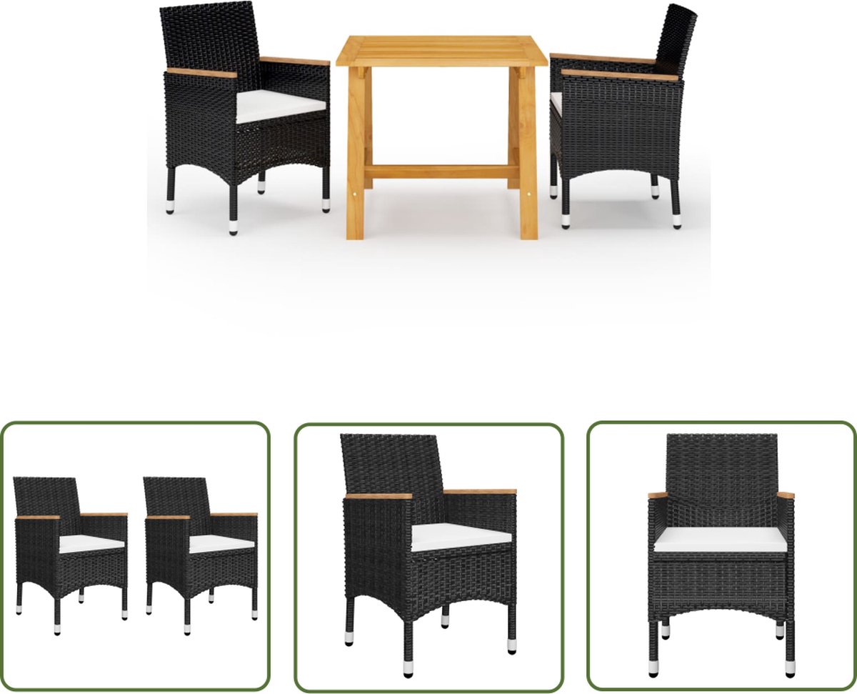 The Living Store 3-delige Tuinset zwart - Tuinset - Acacia Houten Meubels - Eetkamerset - Outdoor Furniture - Tuinstoel