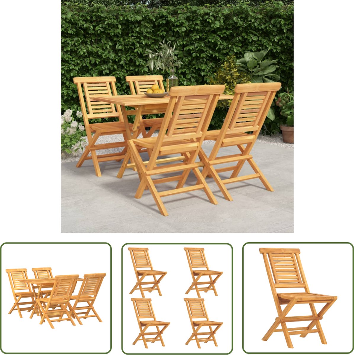 The Living Store 5-delige Tuinset massief teakhout - Tuin Set - Teak - Tuinset - Buitenset - Eetkamerset
