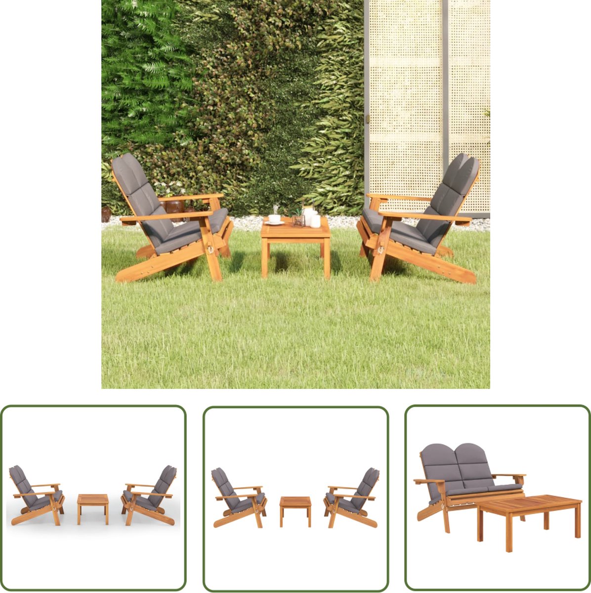 The Living Store 3-delige Loungeset Adirondack massief acaciahout - Loungeset - Tuinset - Tuinbank - Acacia Hout - Outdoor Furniture
