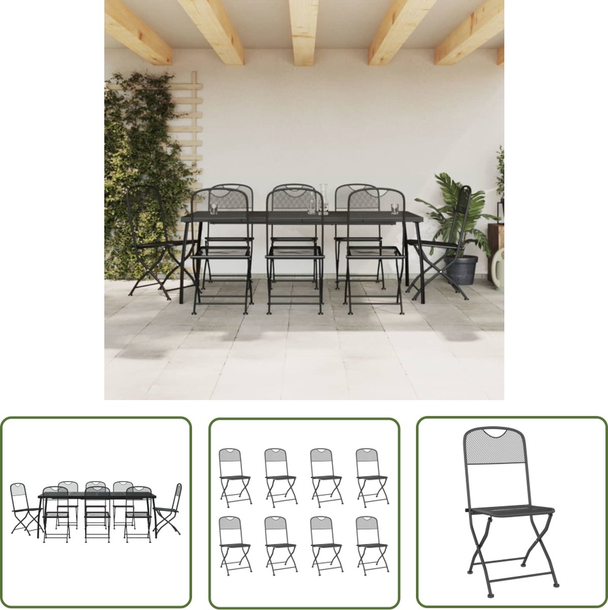 The Living Store 9-delige Tuinset metaalgaas antracietkleurig - Tuinmeubles - Eetkamerset - Buitentafels - Lounge Set - Aluminium Tuinmeubelen