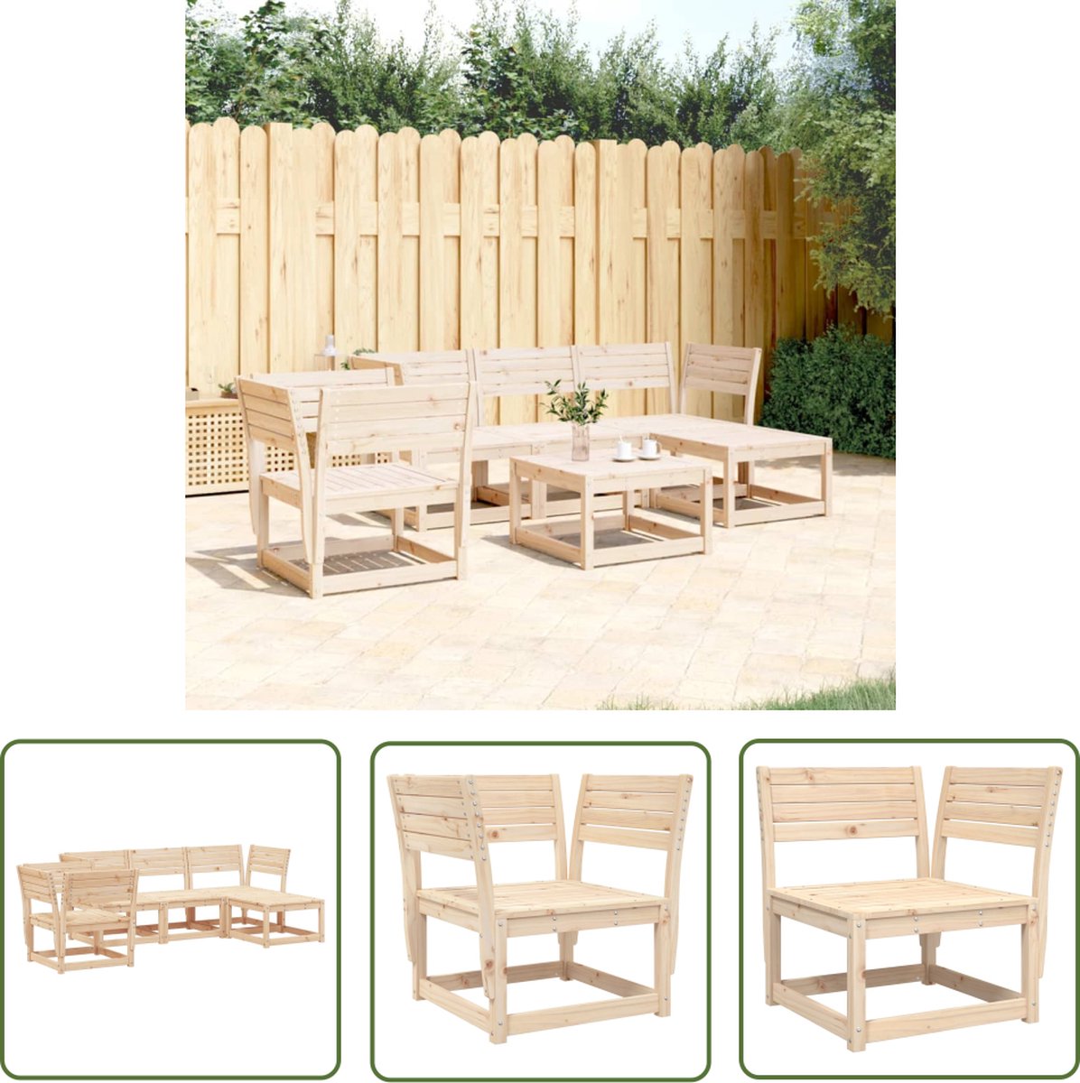 Massief grenenhouten loungeset met 5 delen - Tuinset in natuurlijke grenenhouten loungestijl.