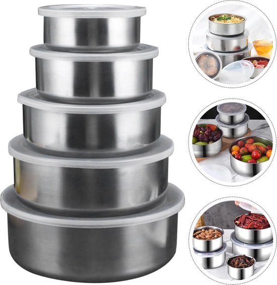 Everusely - Roestvrijstalen voedselcontainers - 3-pack, zomer - Lunchbox snackcontainers voor op kantoor, thuisopslag - Lekvrije deksels
