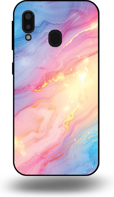 Smartphonica Coque de téléphone pour Samsung Galaxy A20E avec imprimé marbre Glitter arc-en-ciel – Coque arrière en TPU Design marbre Glitter Rainbow ciel pour Samsung Galaxy A20e