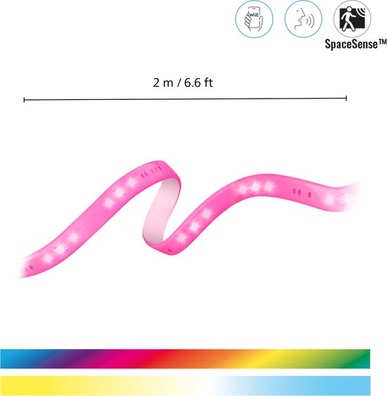 WiZ LED strip - Starterset - 2 meter - RGB+W - Makkelijke installatie - Gekleurd en Wit Licht - Wi-Fi - RGB; één kleur tegelijk