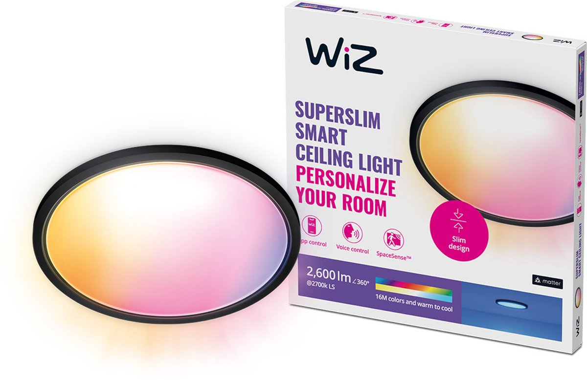 WiZ Plafondlamp SuperSlim - Diameter: 43 cm - Gekleurd en Wit Licht - Slimme LED Verlichti