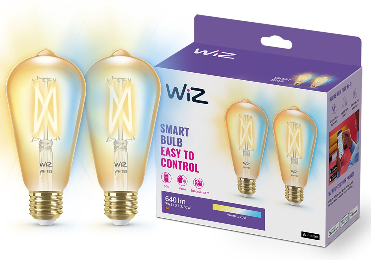 WiZ Filament Lamp Edison - 2-pack - Warm- tot Koelwit Licht - Slimme LED Verlichting - E27 fitting - 50W - Goud - Wi-Fi