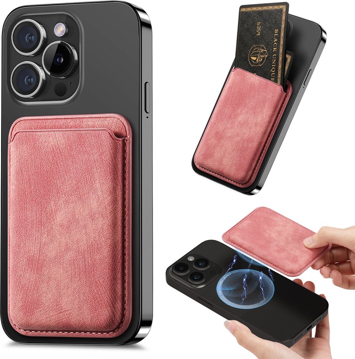 Peachy Magnetische Kaarthouder geschikt voor iPhone met MagSafe Card Holder Wallet - Roze