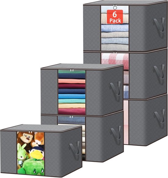 Amonsen 5-pack zachte onderbed opbergtas met 4 handgrepen en transparante rits, 97 x 50 x 14 cm, beige