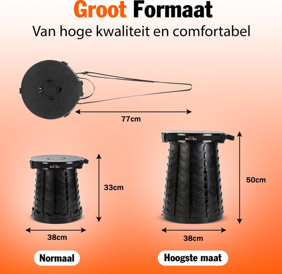 Buvel® Telescopische toilet kruk, Draagbaar mobiel toilet, Opvouwbaar toilet, Campingtoilet met wc-bril en deksel, Zwart van Buvel® — afbeelding 2