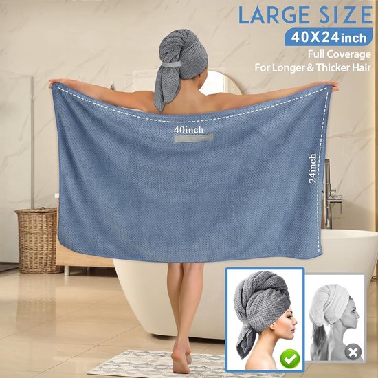 Hience 2-pack grote microvezel haarhanddoek wrap voor lang krullend haar, 86 x 26 cm super absorberende sneldrogende haartulband met elastieken voor vrouwen, anti-kroezen haardrooghanddoek, grijs Hience 2-pack grote microvezel haarhanddoek wrap voor lang krullend haar, 86 x 26 cm super absorberende sneldrogende haartulband met elastieken voor vrouwen, anti-kroezen haardrooghanddoek, grijs