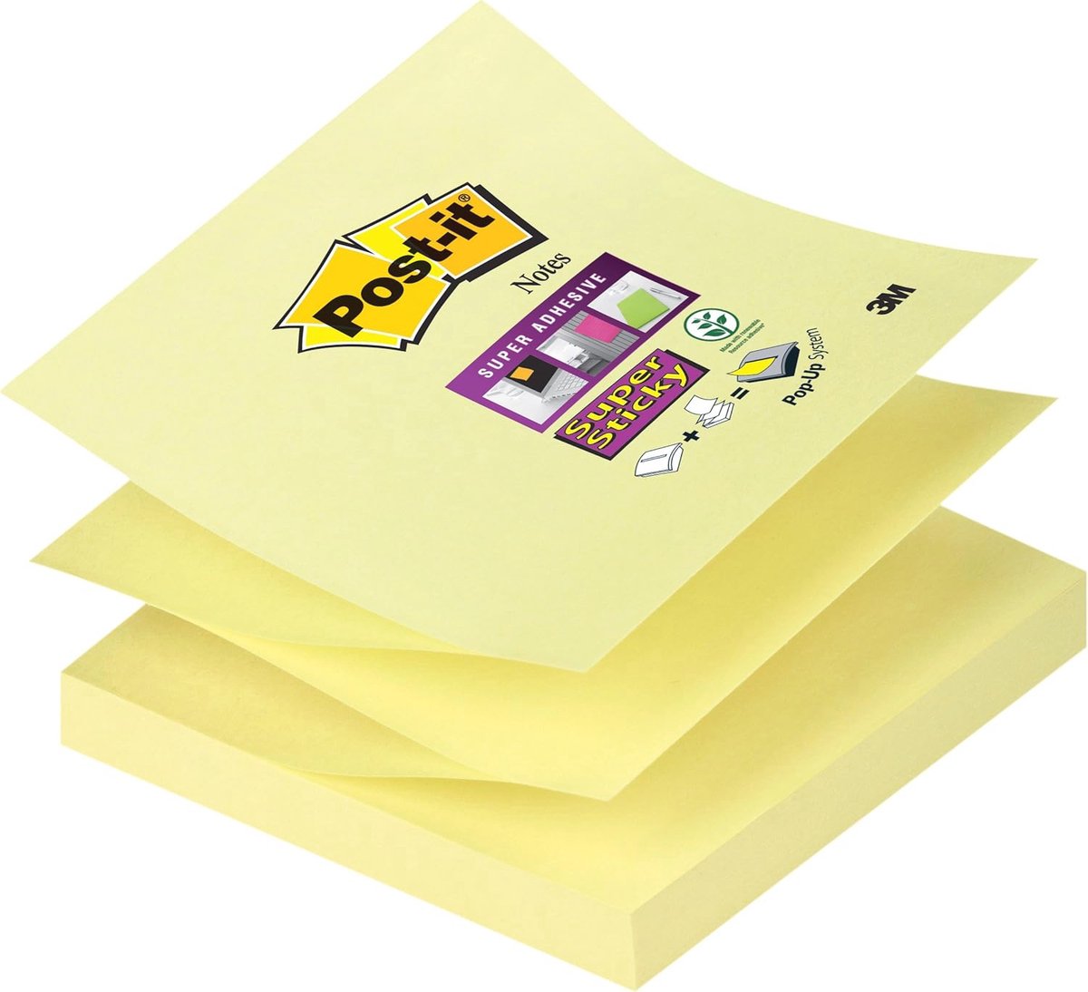 Super Sticky Notities - Kanarie Geel (76 x 76 mm, Pack van 12)